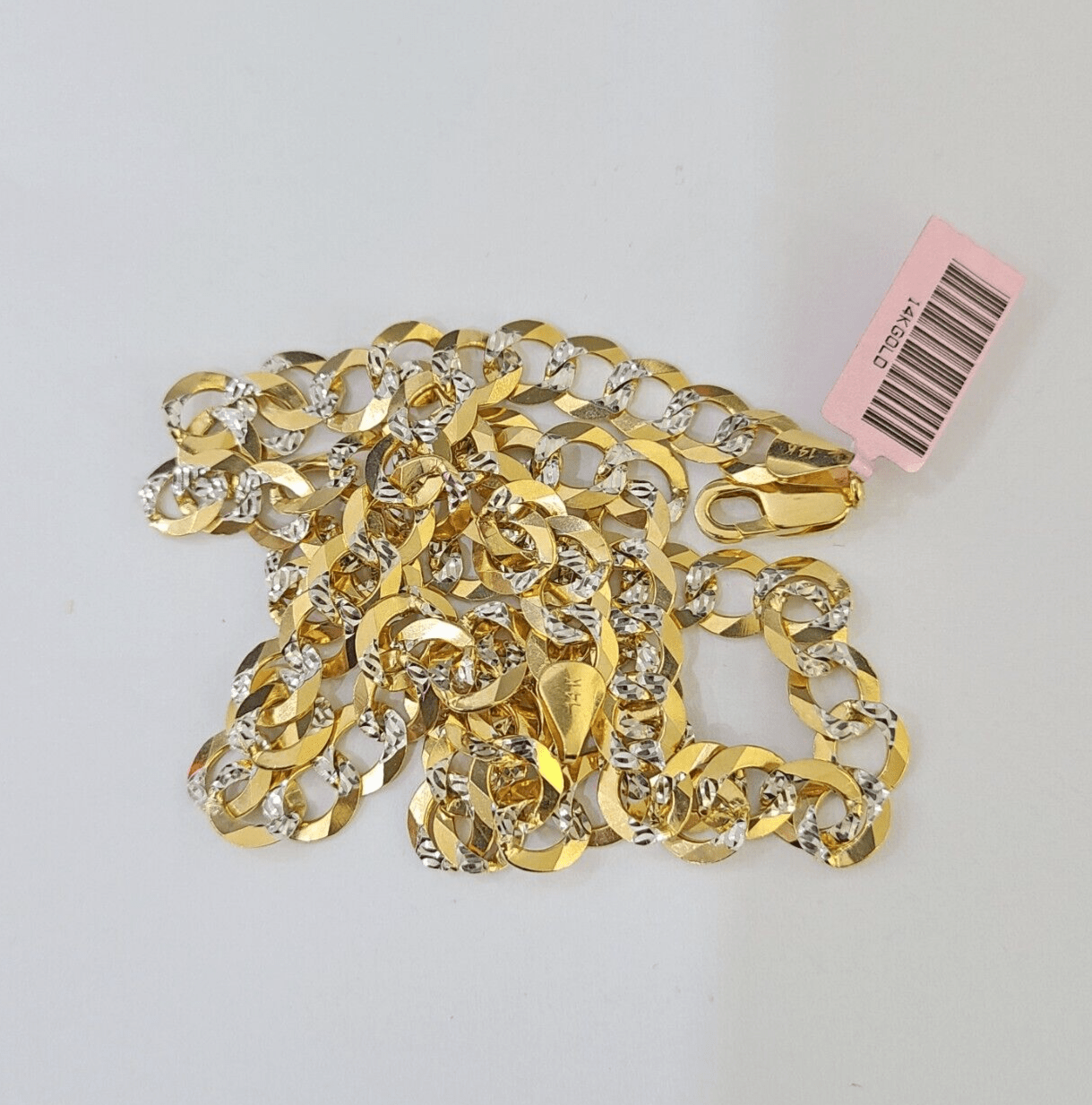 REAL 14k Solid Cuban Curb Link necklace with Diamond Cuts 24 inches 8mm 14kt - GoldenlinQ