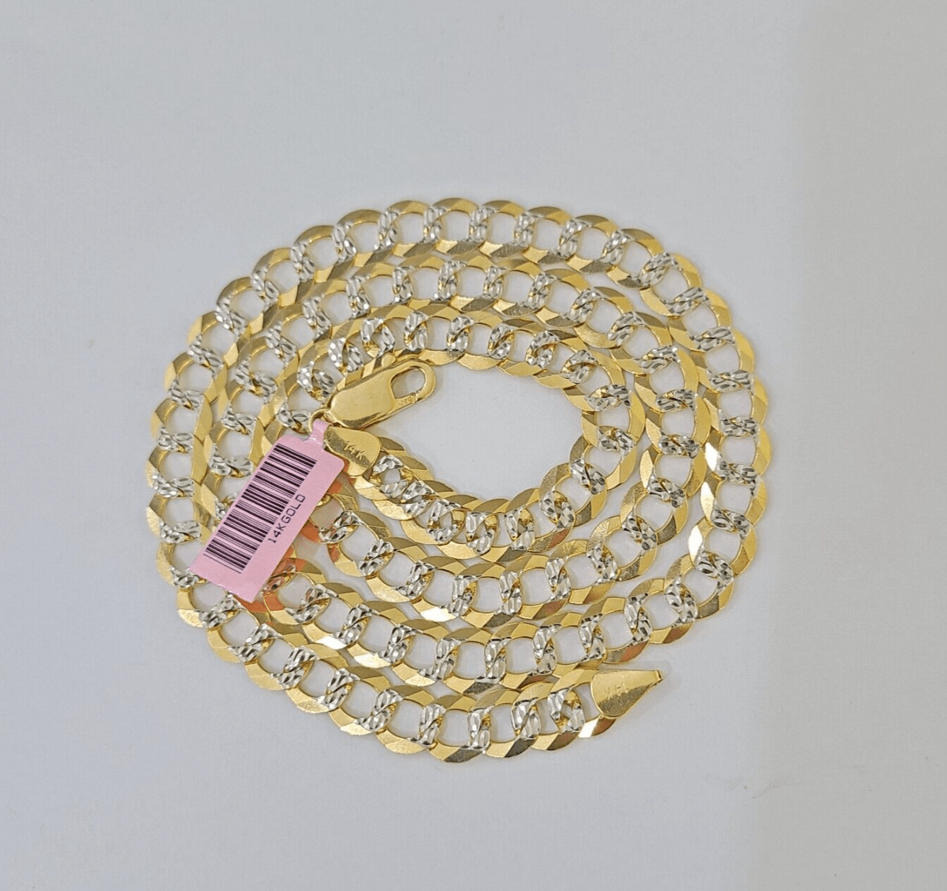 REAL 14k Solid Cuban Curb Link necklace with Diamond Cuts 24 inches 8mm 14kt - GoldenlinQ