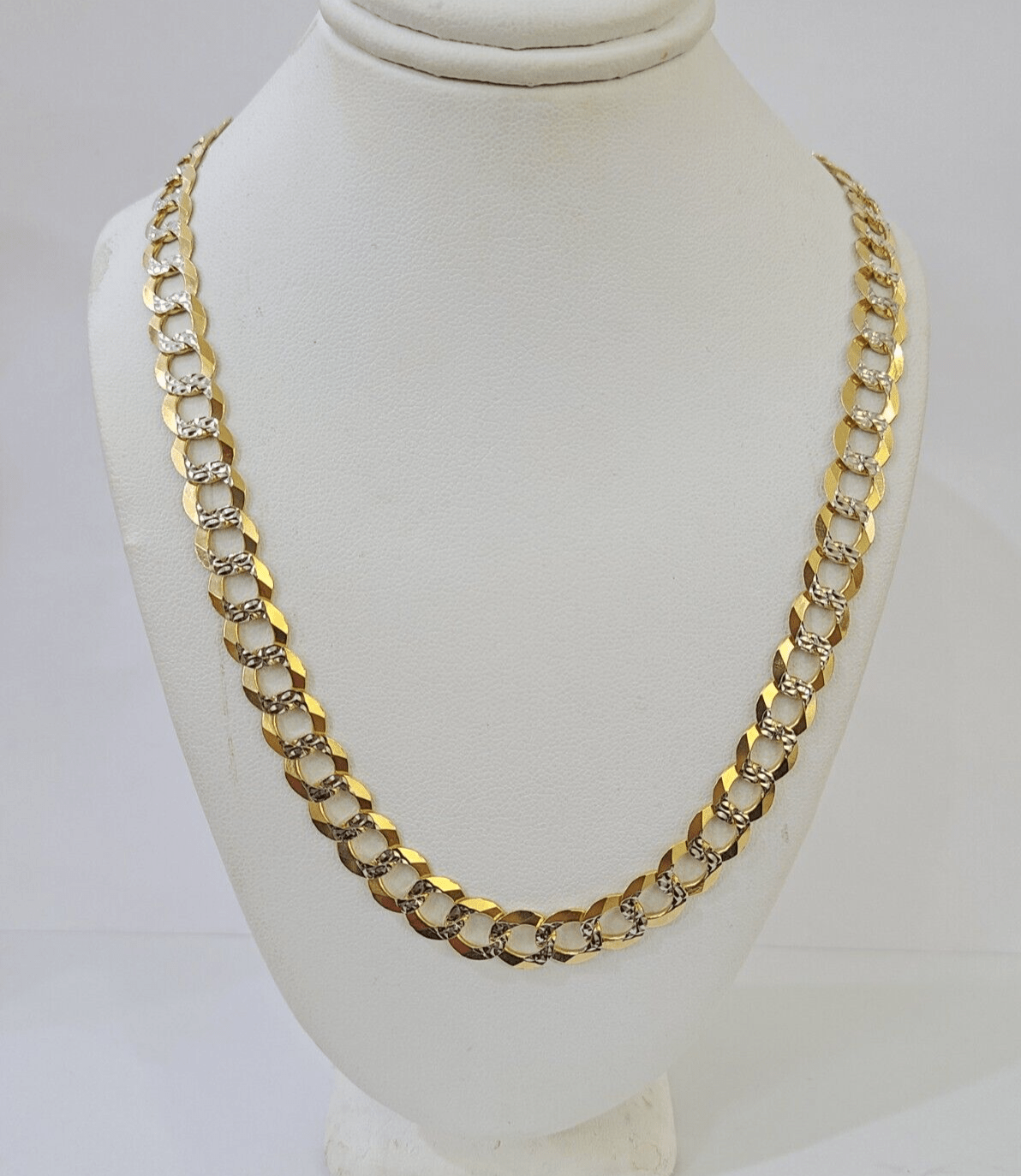 REAL 14k Solid Cuban Curb Link necklace with Diamond Cuts 24 inches 8mm 14kt - GoldenlinQ