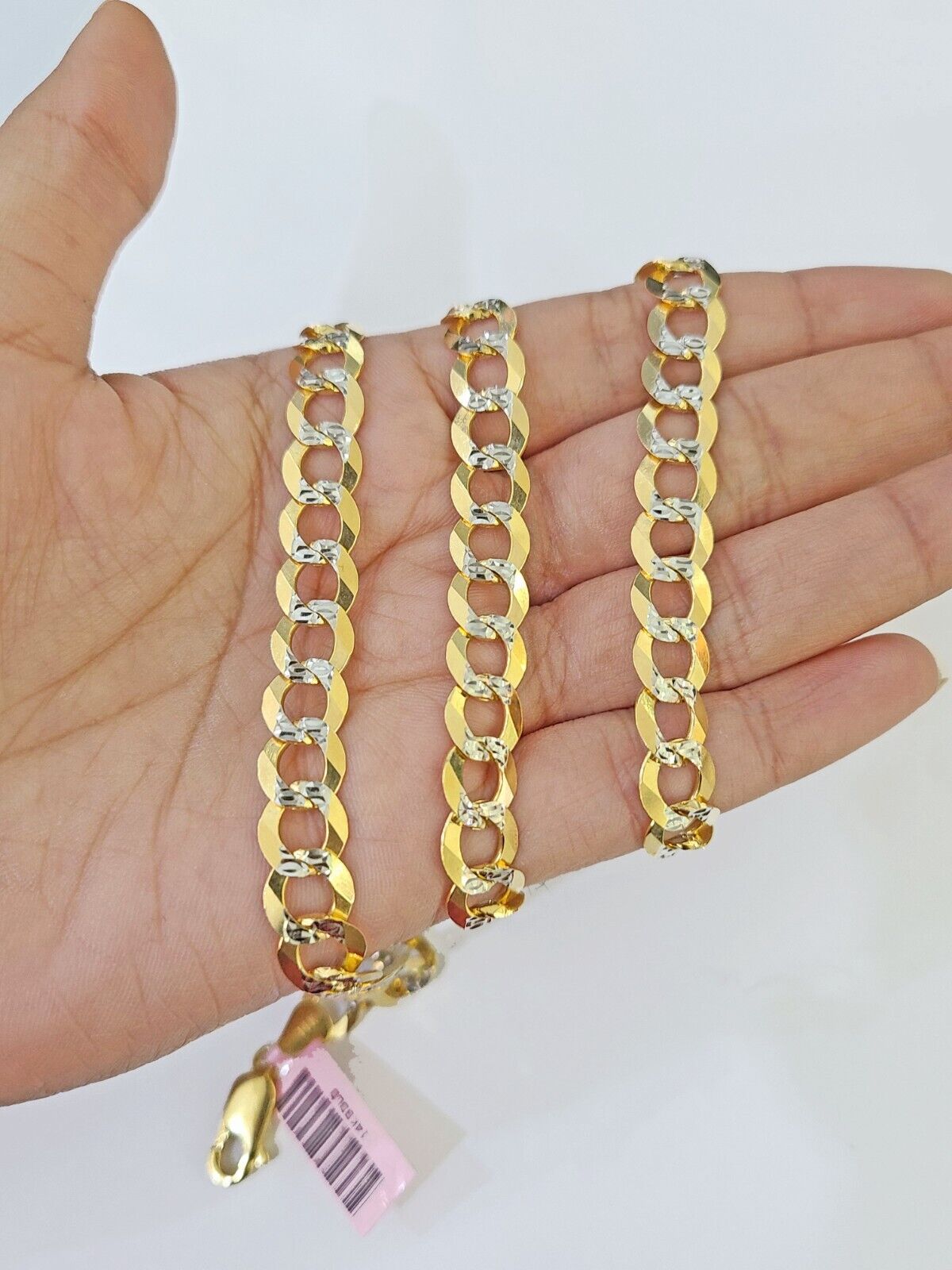 REAL 14k Solid Cuban Curb Link necklace with Diamond Cuts 24 inches 8mm 14kt - GoldenlinQ