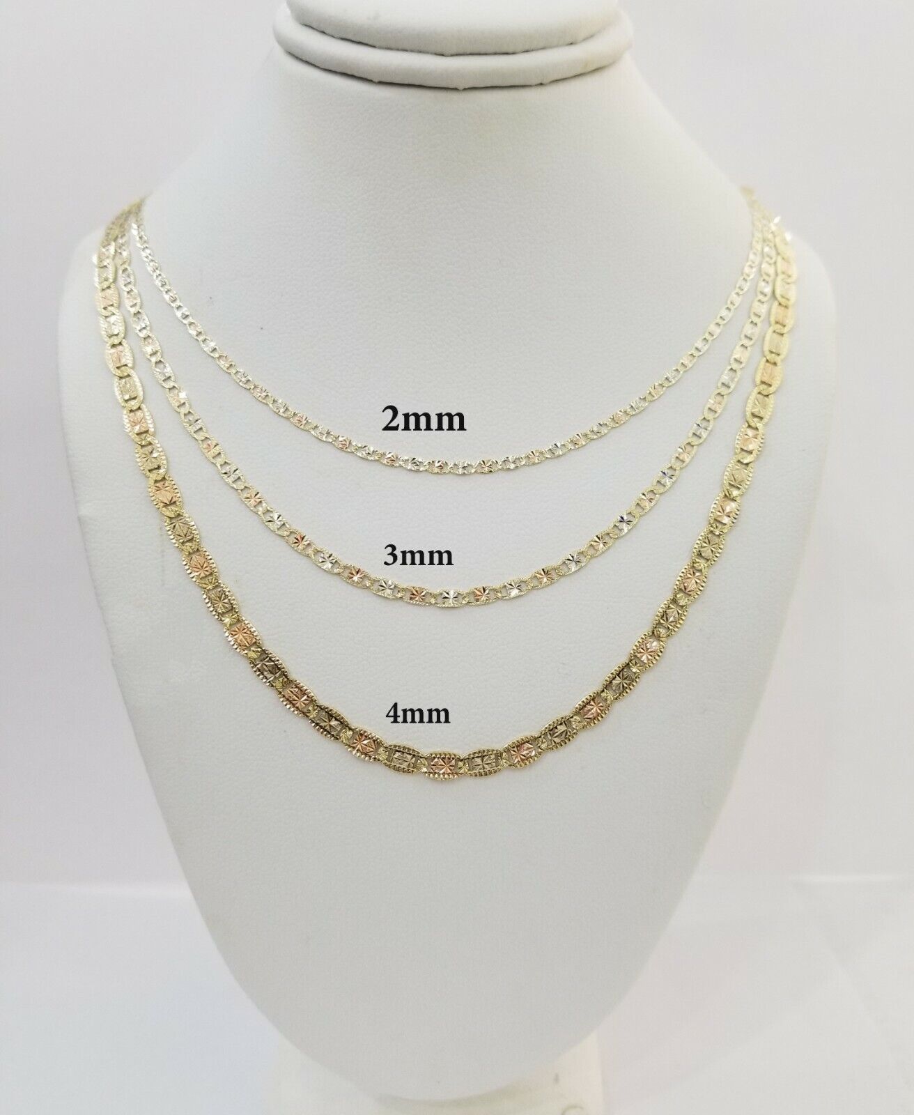 REAL 14k Trio Gold Necklace chain Ladies 3mm 3.5mm 5mm 18" - 24" Women - GoldenlinQ