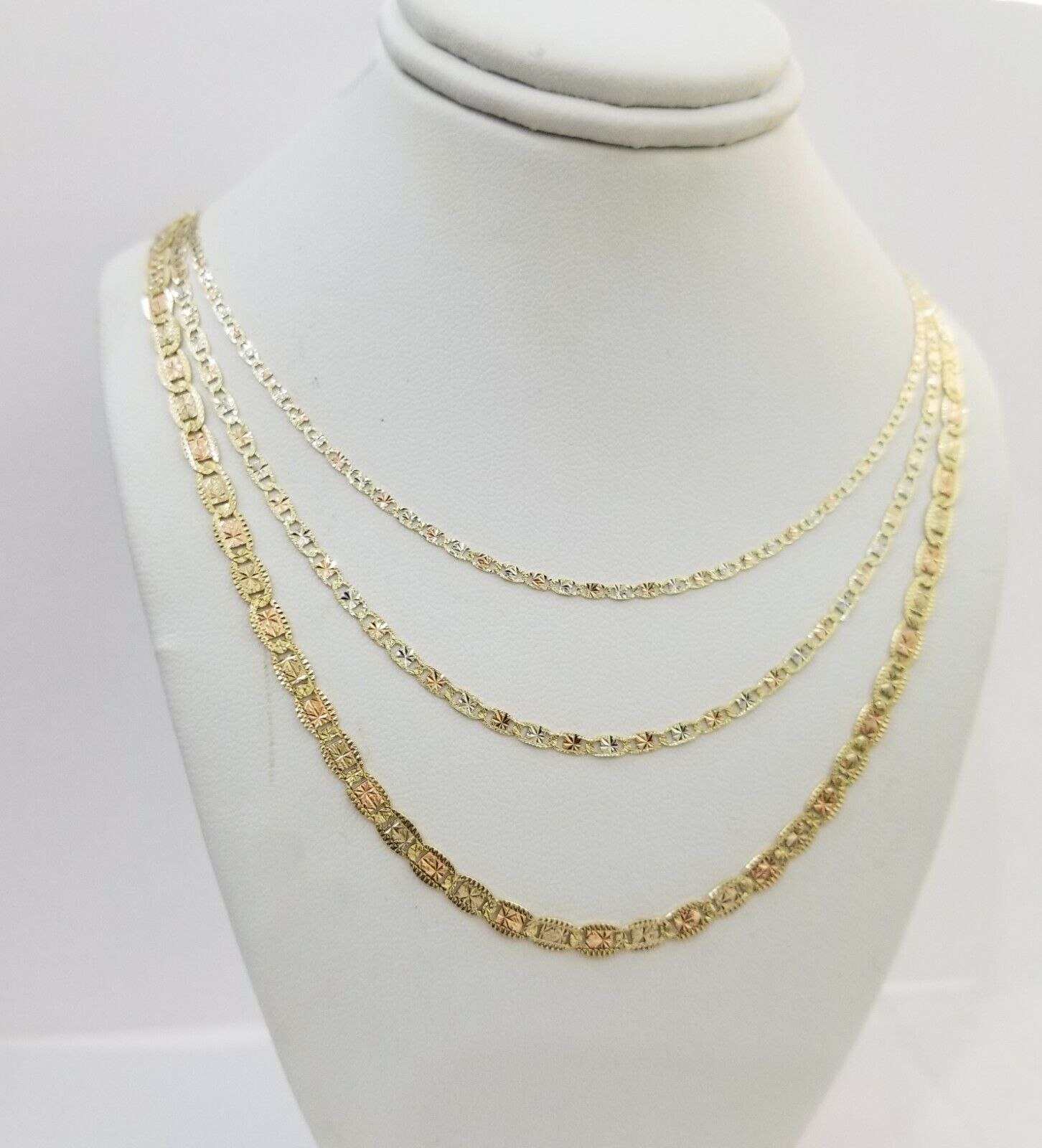 REAL 14k Trio Gold Necklace chain Ladies 3mm 3.5mm 5mm 18" - 24" Women - GoldenlinQ