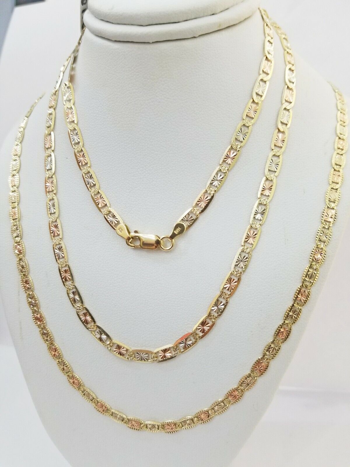 REAL 14k Trio Gold Necklace chain Ladies 3mm 3.5mm 5mm 18" - 24" Women - GoldenlinQ