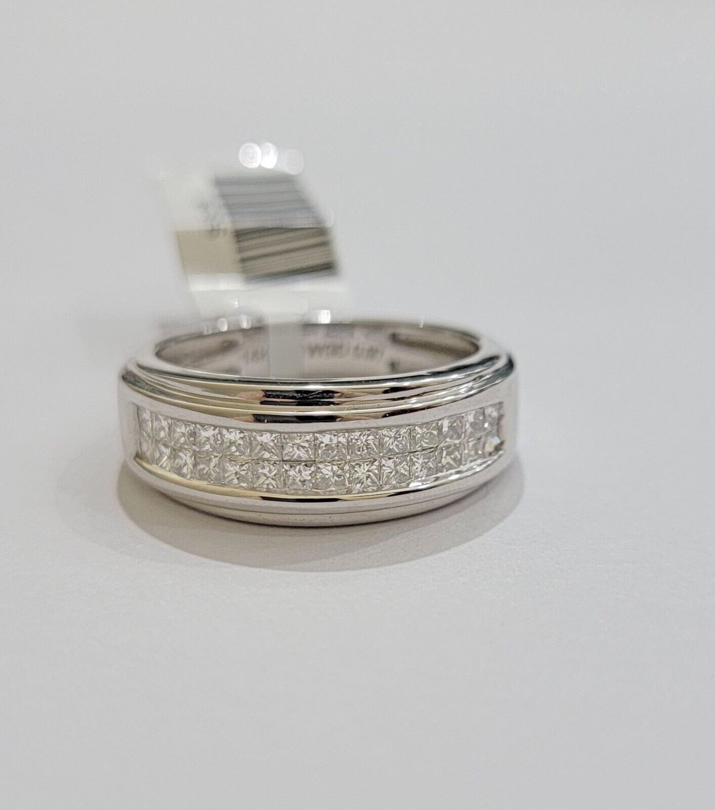 Real 14k White Diamond Ring Mens Band 0.97 Ct PrincessCut Wedding Engagement - GoldenlinQ