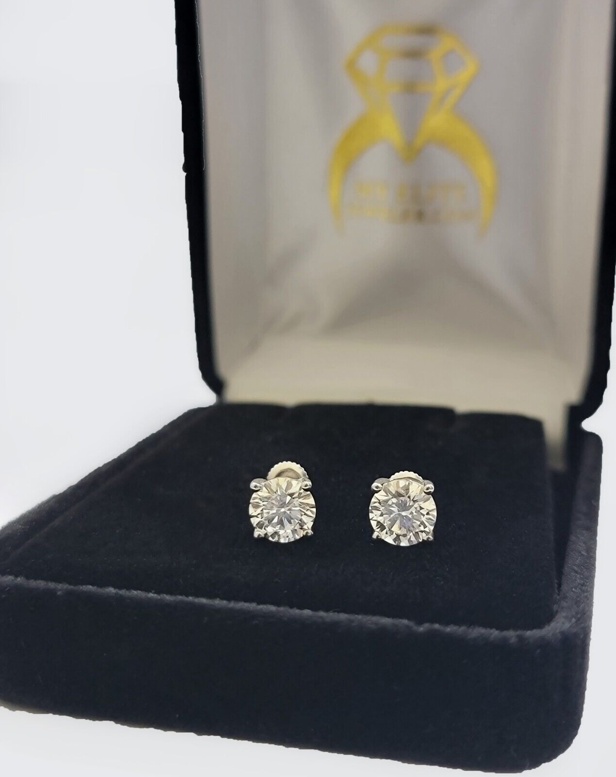 Real 14k White Gold 1CT Diamond Stud Earring 1/2 CT each,VS diamond Lab Created - GoldenlinQ