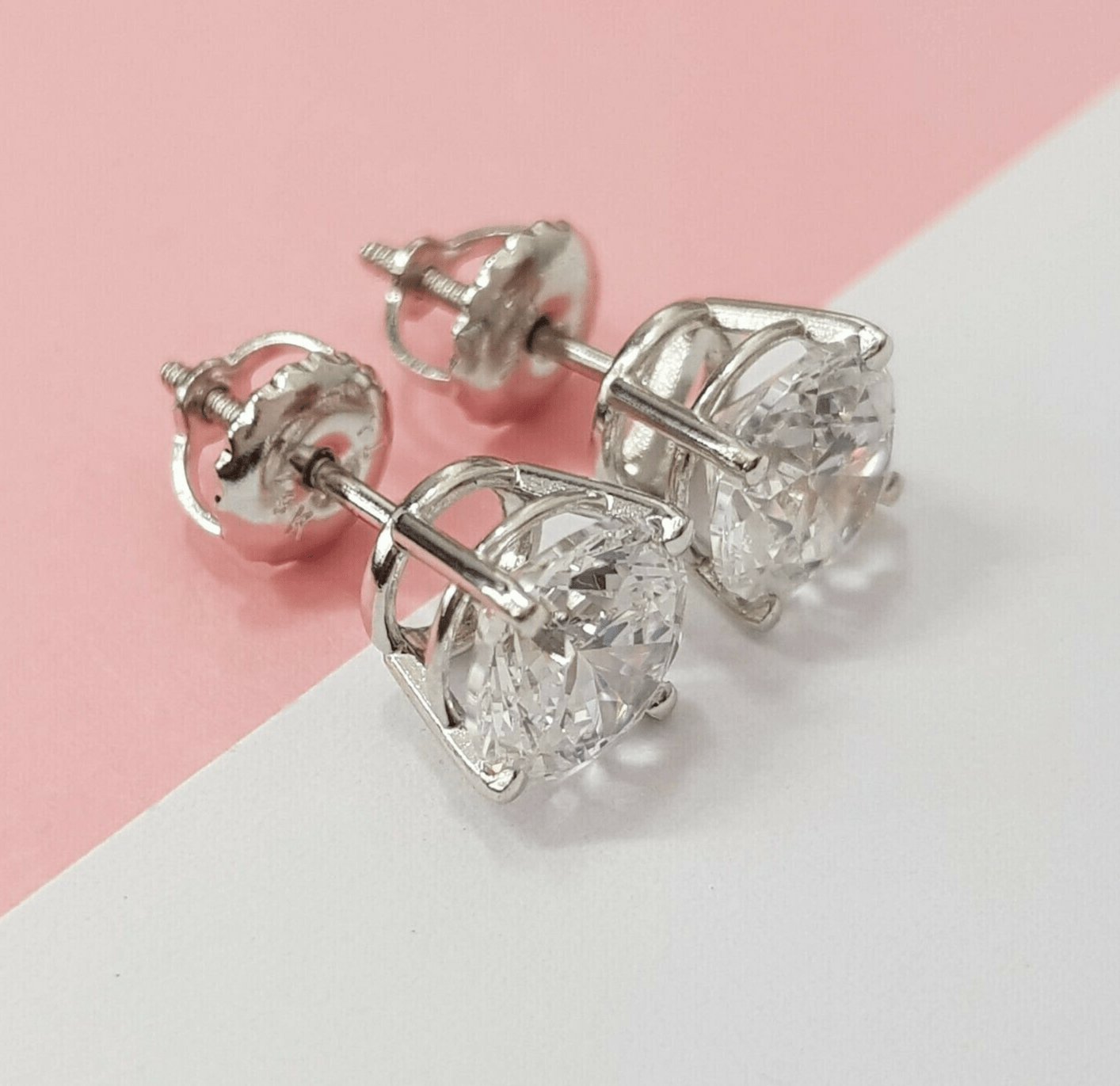 Real 14k White Gold 1CT Diamonds Stud Earring 1/2 CT each,VS diamond Lab Created - GoldenlinQ