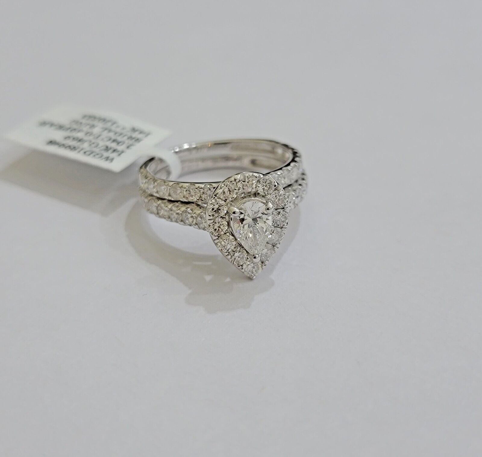 Real 14k White Gold 2CT Diamond Ladies Ring Engagement Wedding Pear SET Genuine - GoldenlinQ