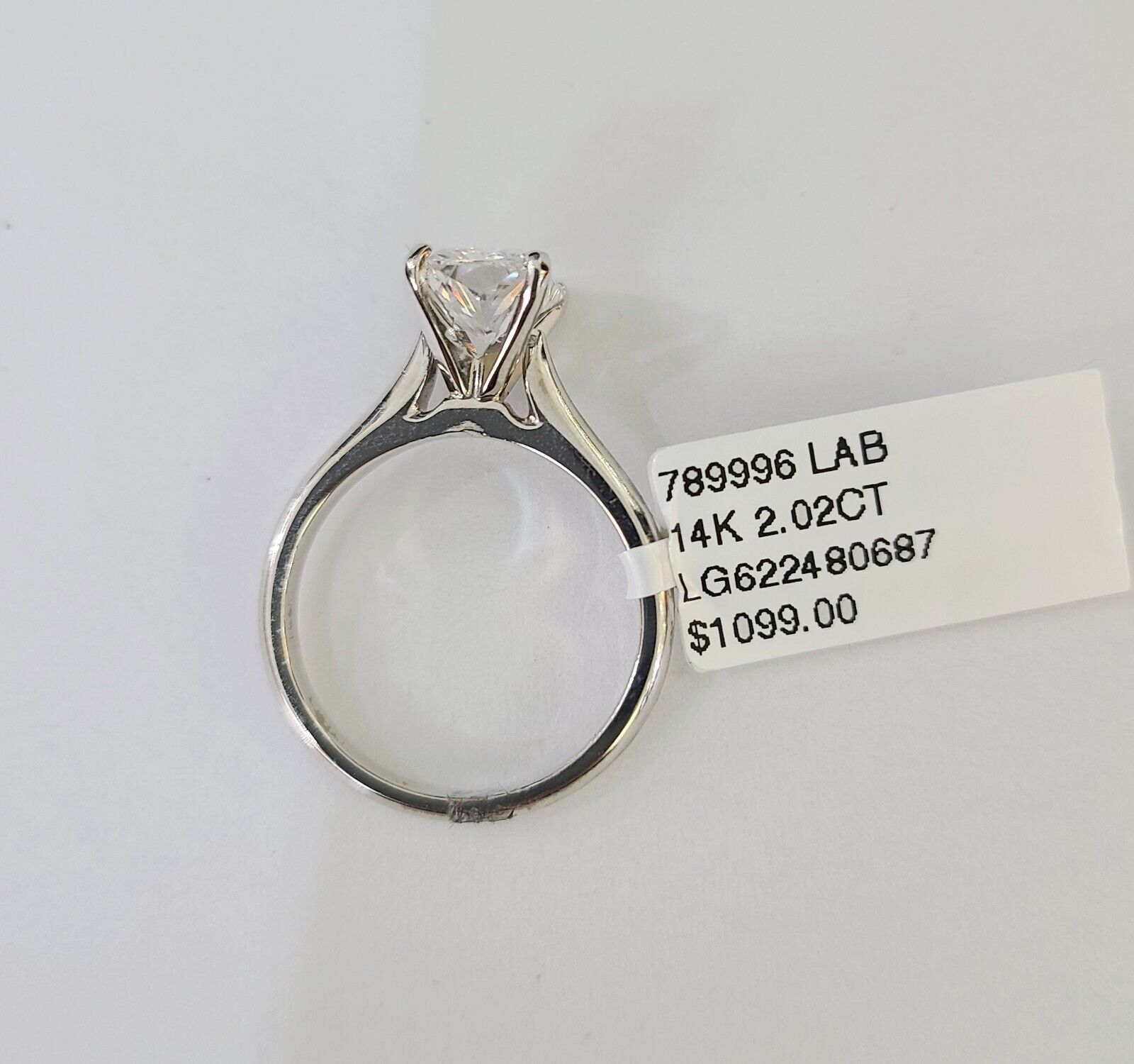 REAL 14k White Gold 2CT Diamond Ring Lab Created Wedding Engagement, Radiant - GoldenlinQ