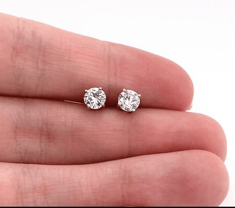Real 14k White Gold 2CT Diamonds Stud Earring 1 CT each , VS diamond Lab Created - GoldenlinQ
