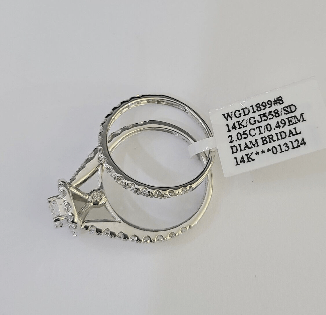 Real 14k White Gold Diamond Ladies Ring Band Set Natural Diamond Bridal Wedding - GoldenlinQ