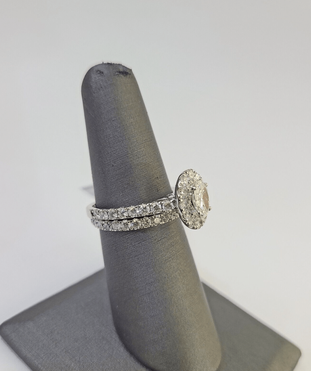 Real 14k White Gold Diamond Ladies Ring Band Set Natural Diamond Bridal Wedding - GoldenlinQ