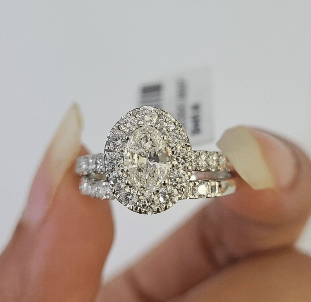 Real 14k White Gold Diamond Ladies Ring Band Set Natural Diamond Bridal Wedding - GoldenlinQ