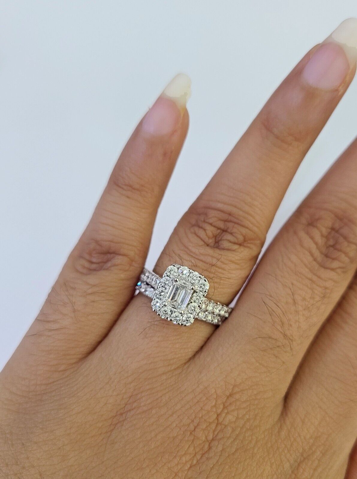 Real 14k White Gold Diamond Ladies Ring Band Set Natural Diamond Bridal Wedding - GoldenlinQ