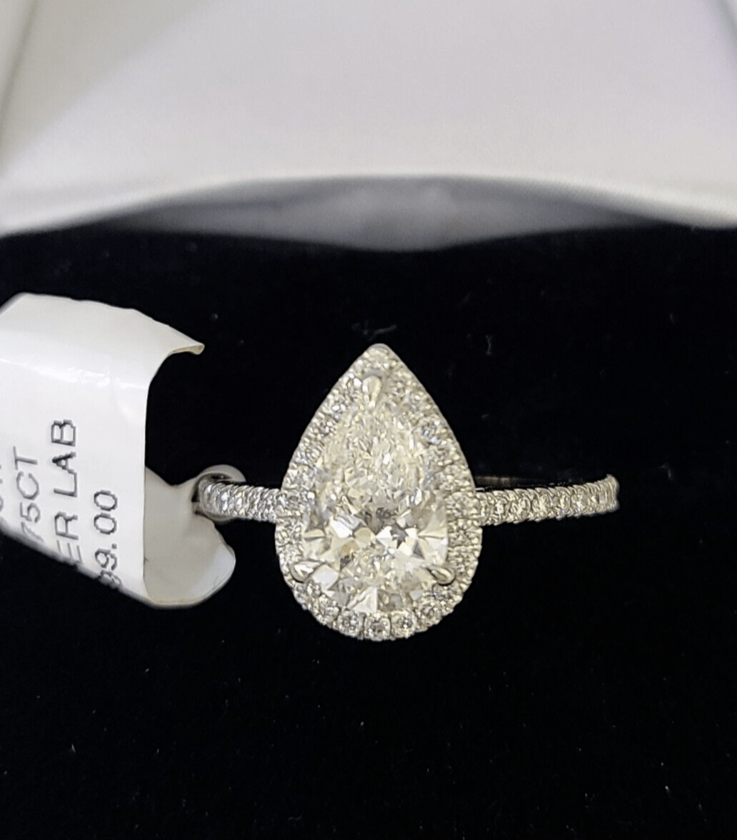 Real 14k White Gold Diamond Ladies Ring PearLab Created Women Engagement Wedding - GoldenlinQ