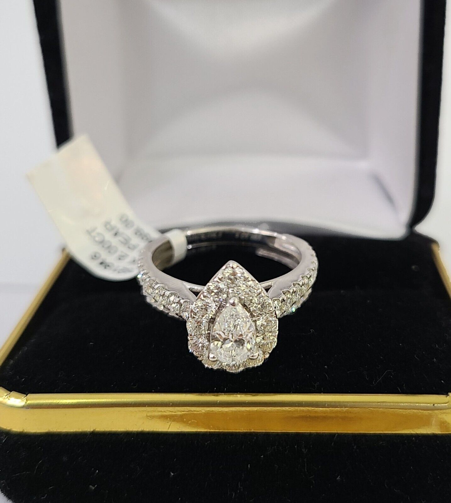 Real 14k White Gold Diamond Ladies Ring SET Pear Lab Created Engagement Wedding - GoldenlinQ