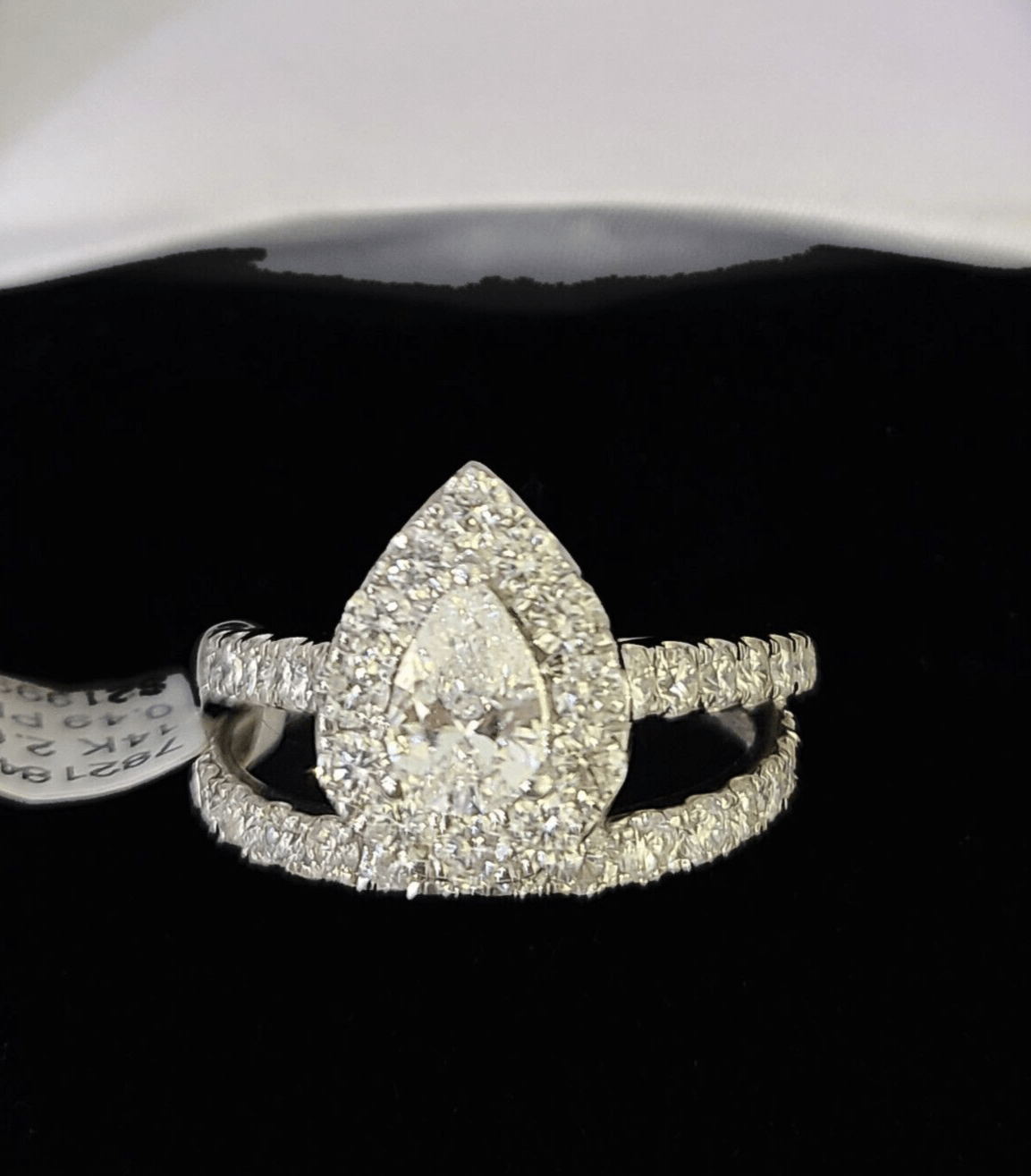 Real 14k White Gold Diamond Ladies Ring SET Pear Lab Created Engagement Wedding - GoldenlinQ