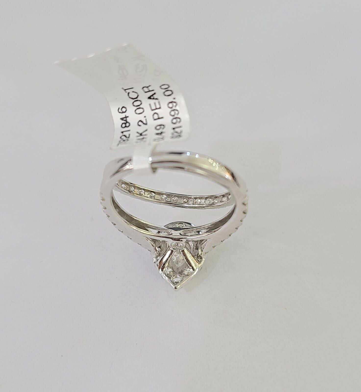 Real 14k White Gold Diamond Ladies Ring SET Pear Lab Created Engagement Wedding - GoldenlinQ