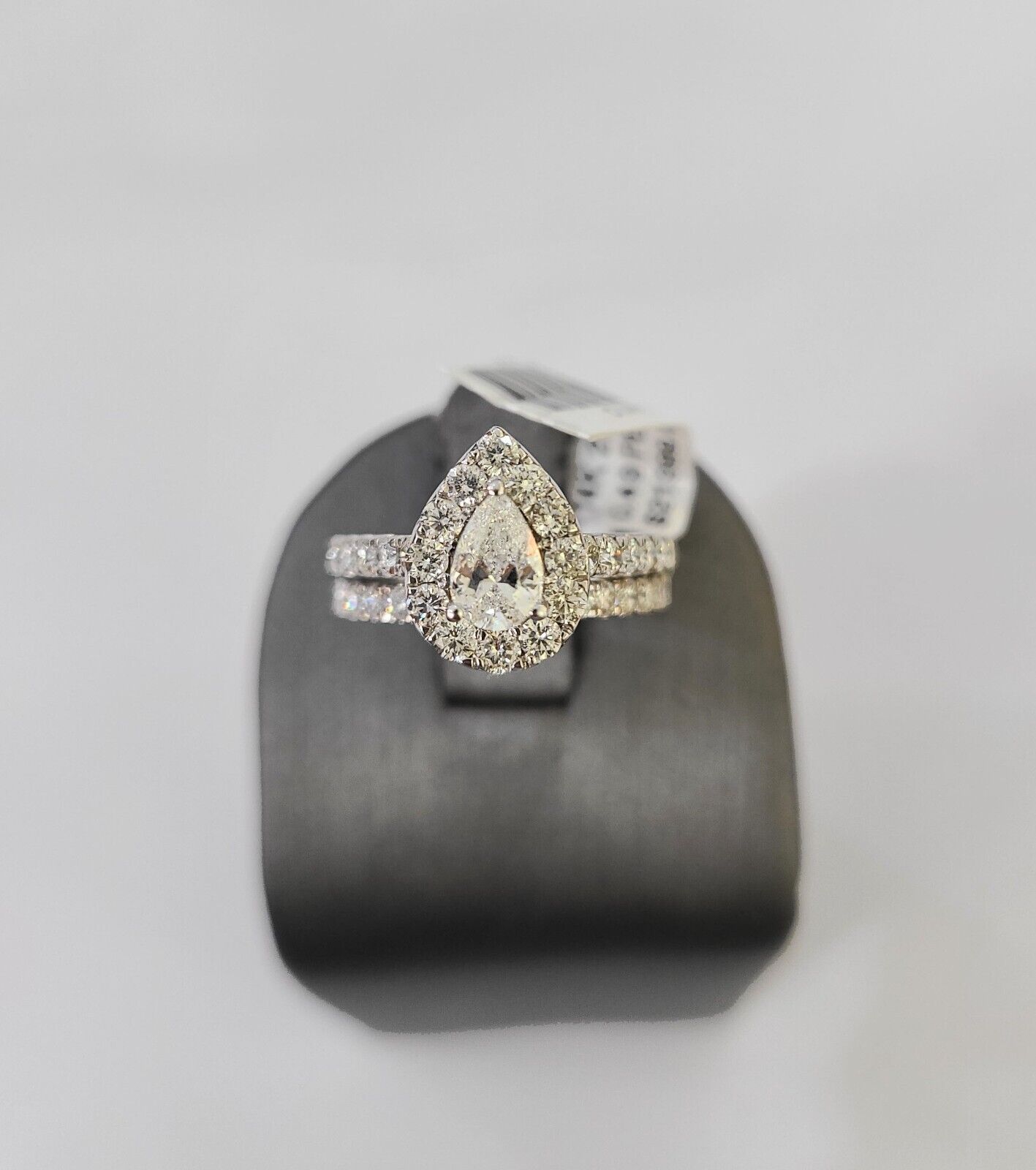 Real 14k White Gold Diamond Ladies Ring SET Pear Lab Created Engagement Wedding - GoldenlinQ