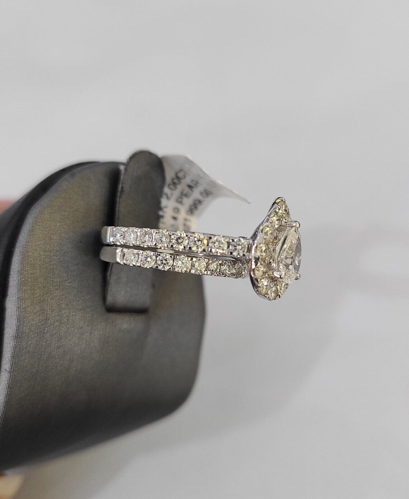 Real 14k White Gold Diamond Ladies Ring SET Pear Lab Created Engagement Wedding - GoldenlinQ