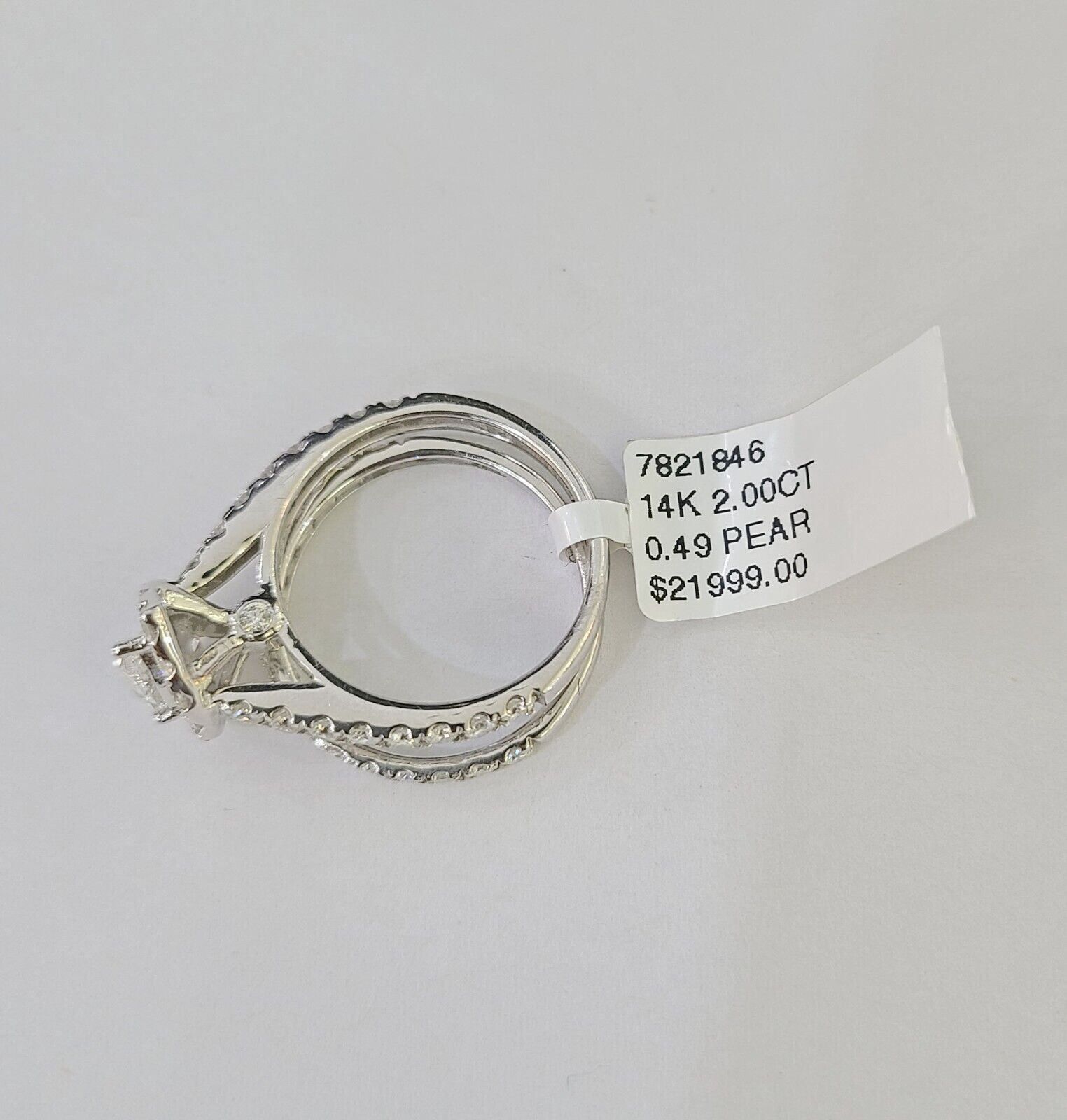 Real 14k White Gold Diamond Ladies Ring SET Pear Lab Created Engagement Wedding - GoldenlinQ