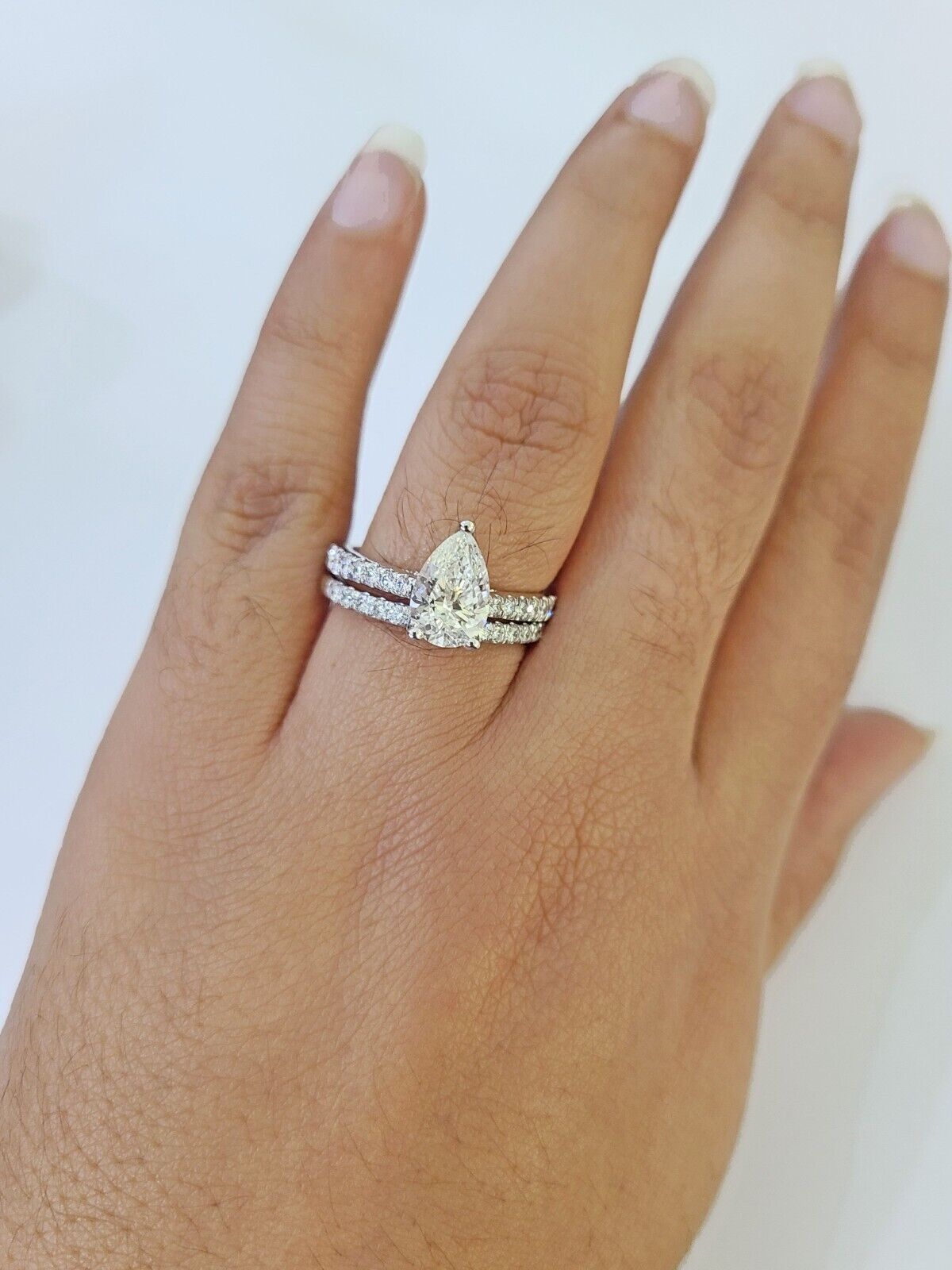 Real 14k White Gold Diamond Ladies Ring SETLab Created Women Engagement Wedding - GoldenlinQ