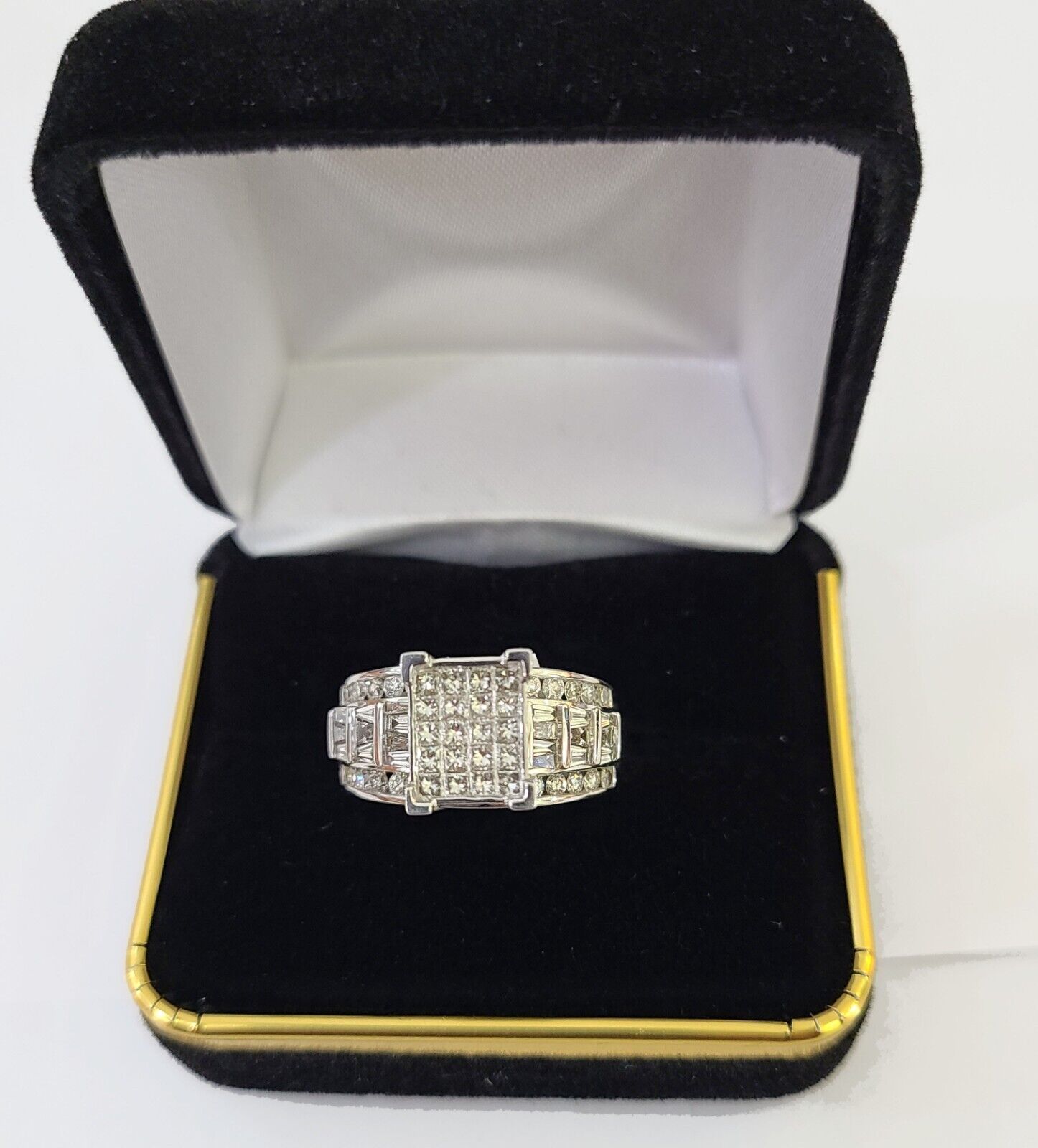 REAL 14k White Gold Diamond Ring 1.46 CT Size 10 Square Shaped Engagement Ring - GoldenlinQ