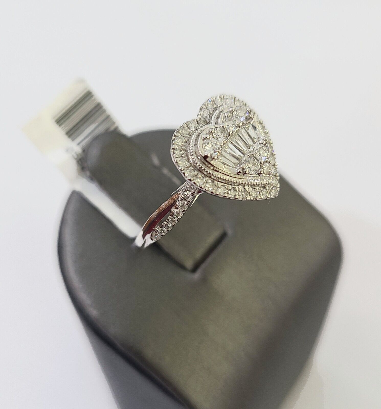 REAL 14k White Gold Diamond Ring Heart Shaped Ladies Wedding Engagement - GoldenlinQ