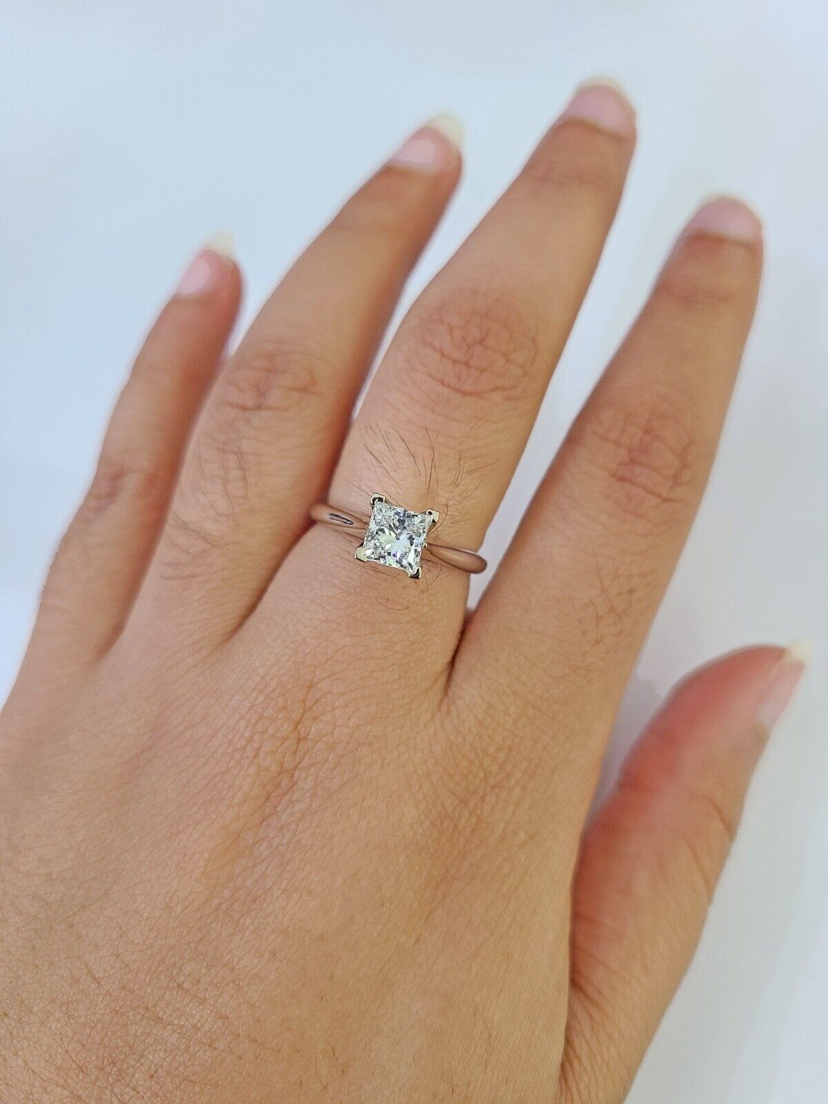 REAL 14k White Gold Diamond Ring Lab Created Ladies Wedding Engagement Genuine - GoldenlinQ