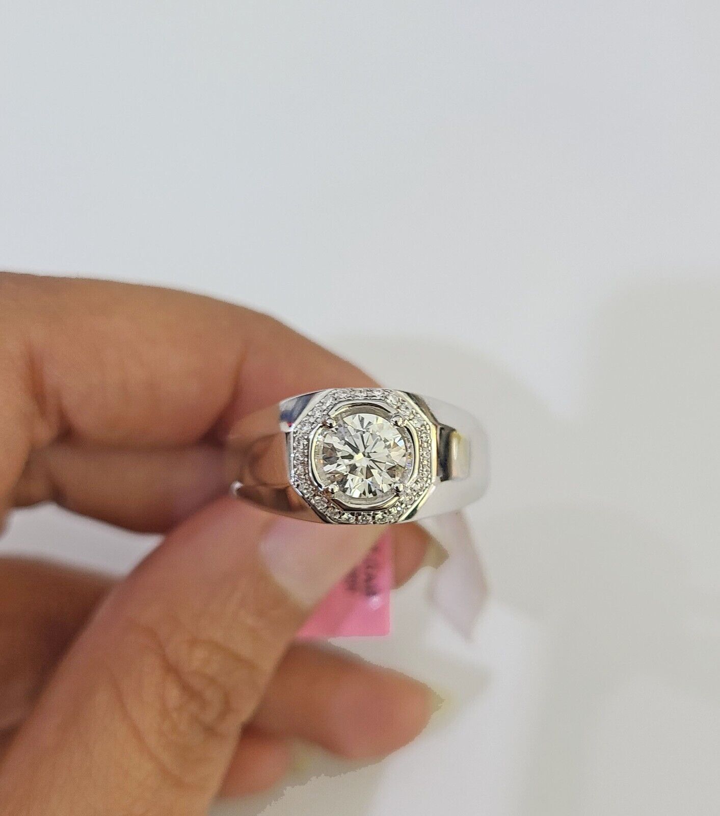 REAL 14k White Gold Diamond Ring Lab Created Wedding Engagement Mens Male - GoldenlinQ