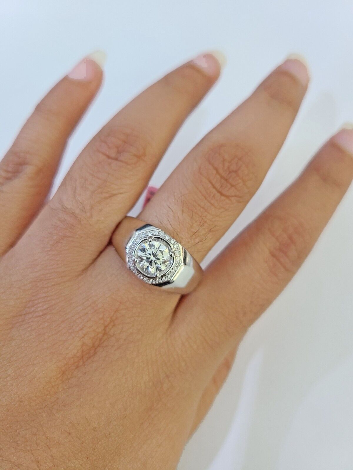 REAL 14k White Gold Diamond Ring Lab Created Wedding Engagement Mens Male - GoldenlinQ