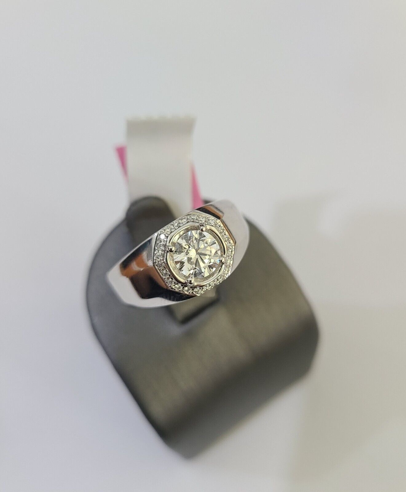 REAL 14k White Gold Diamond Ring Lab Created Wedding Engagement Mens Male - GoldenlinQ