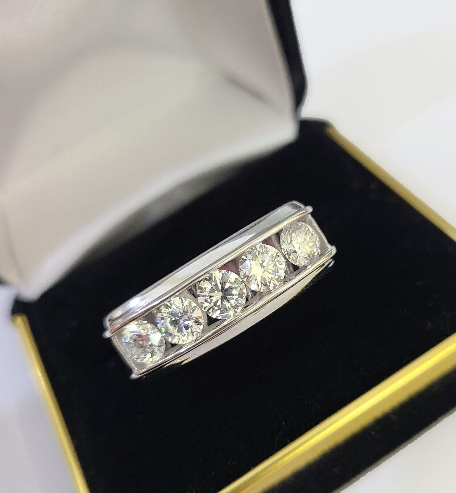 REAL 14k White Gold Diamond Ring Lab Created Wedding Engagement Mens Male - GoldenlinQ