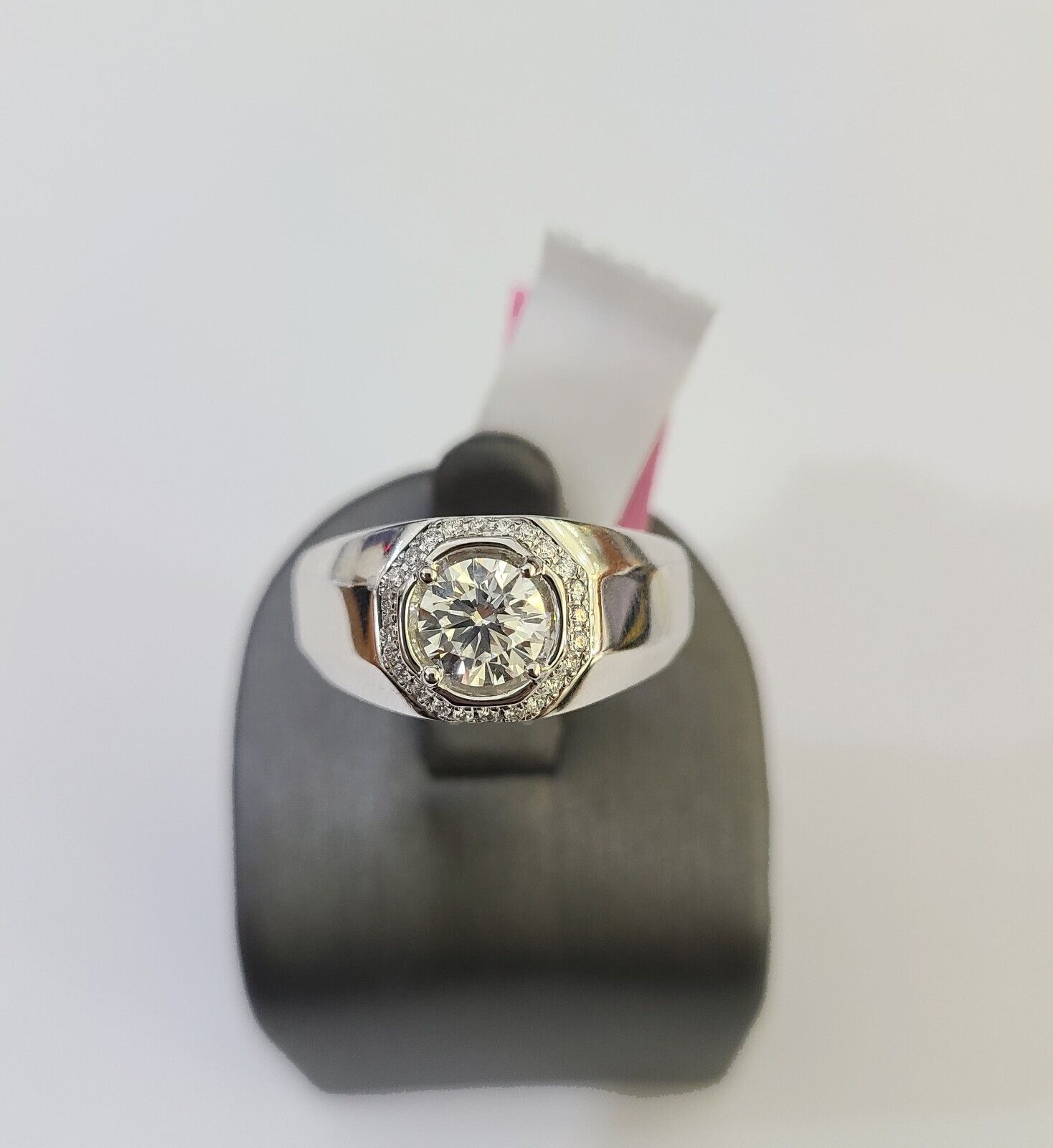 REAL 14k White Gold Diamond Ring Lab Created Wedding Engagement Mens Male - GoldenlinQ