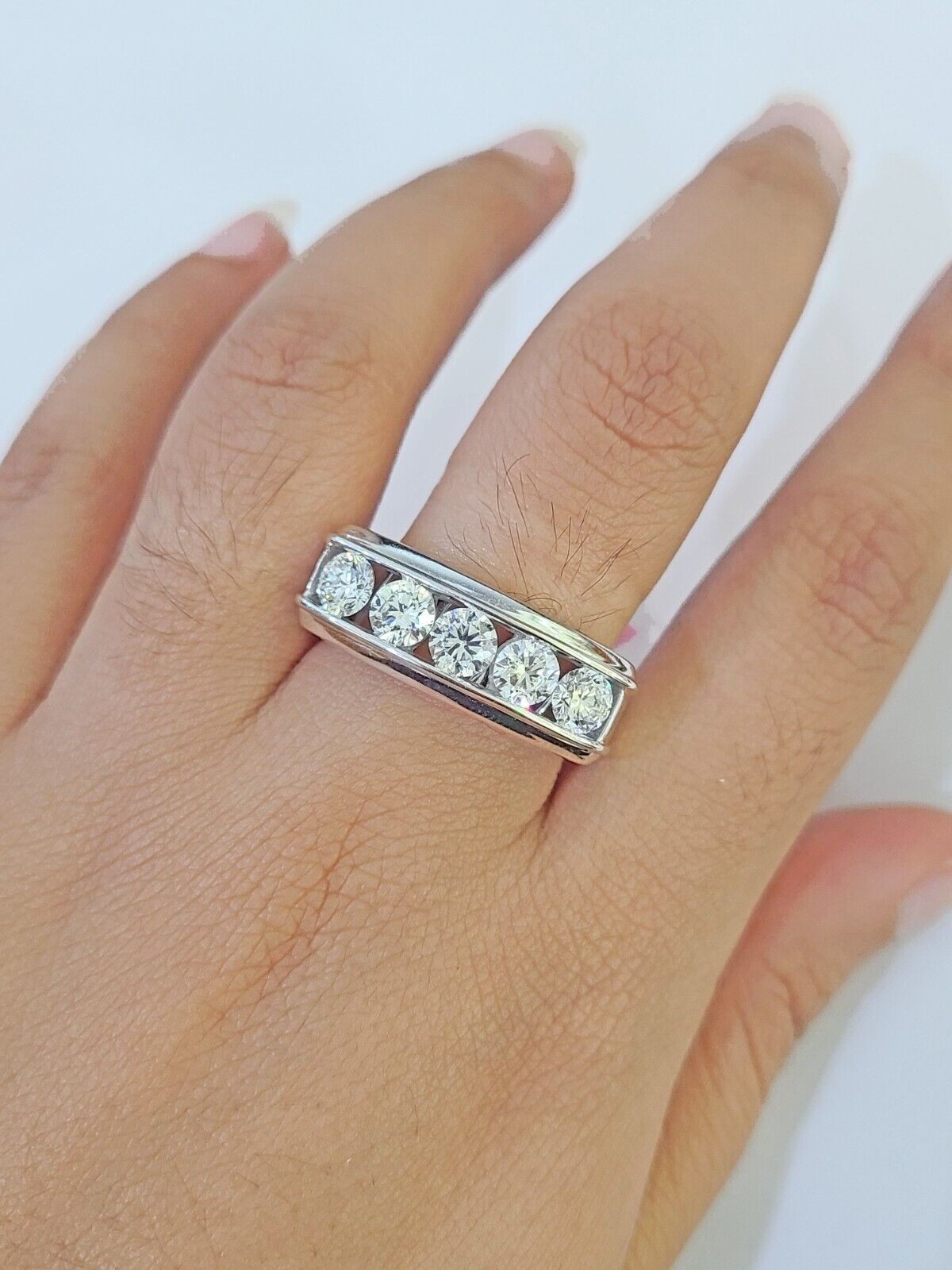 REAL 14k White Gold Diamond Ring Lab Created Wedding Engagement Mens Male - GoldenlinQ