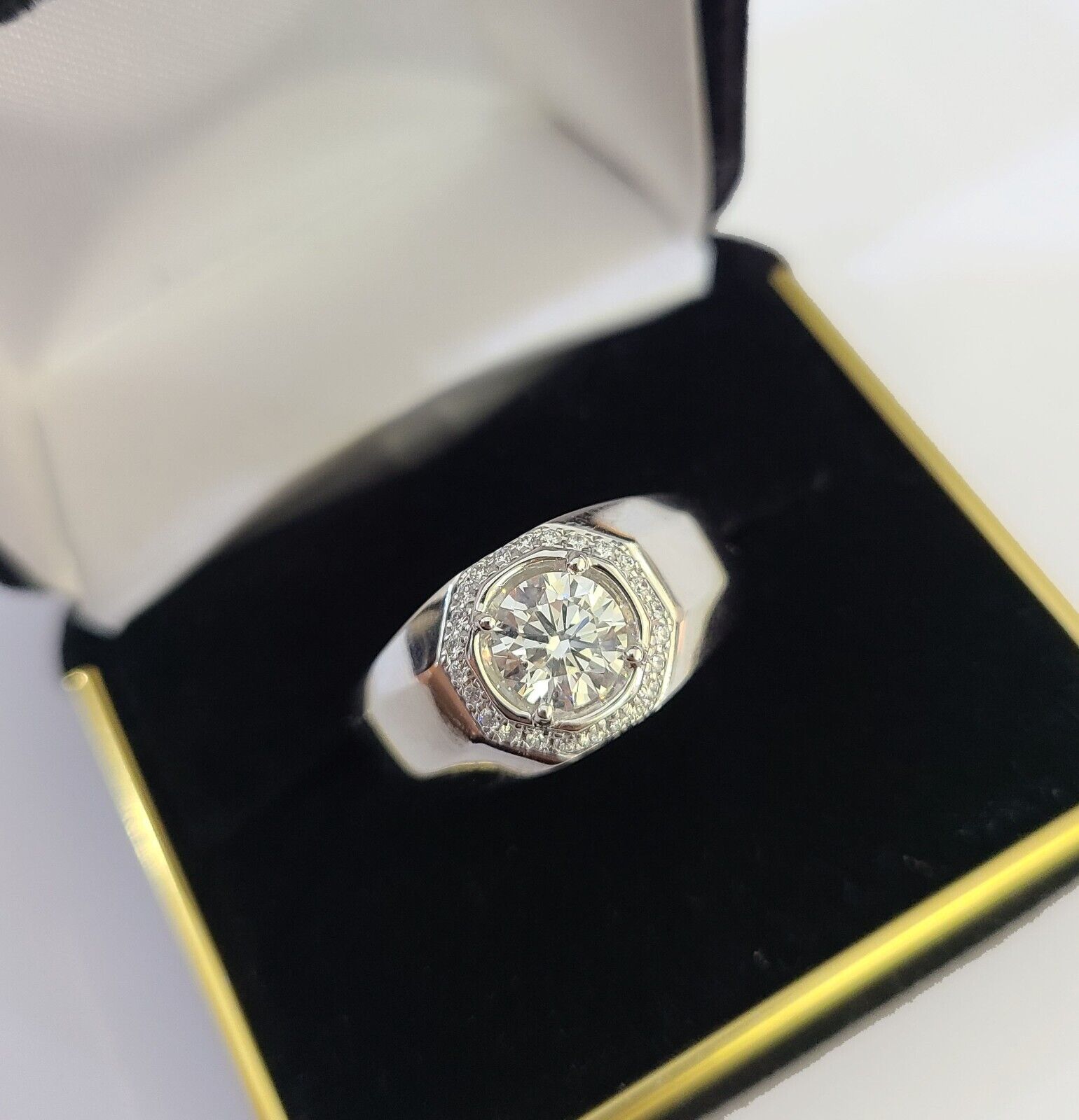 REAL 14k White Gold Diamond Ring Lab Created Wedding Engagement Mens Male - GoldenlinQ