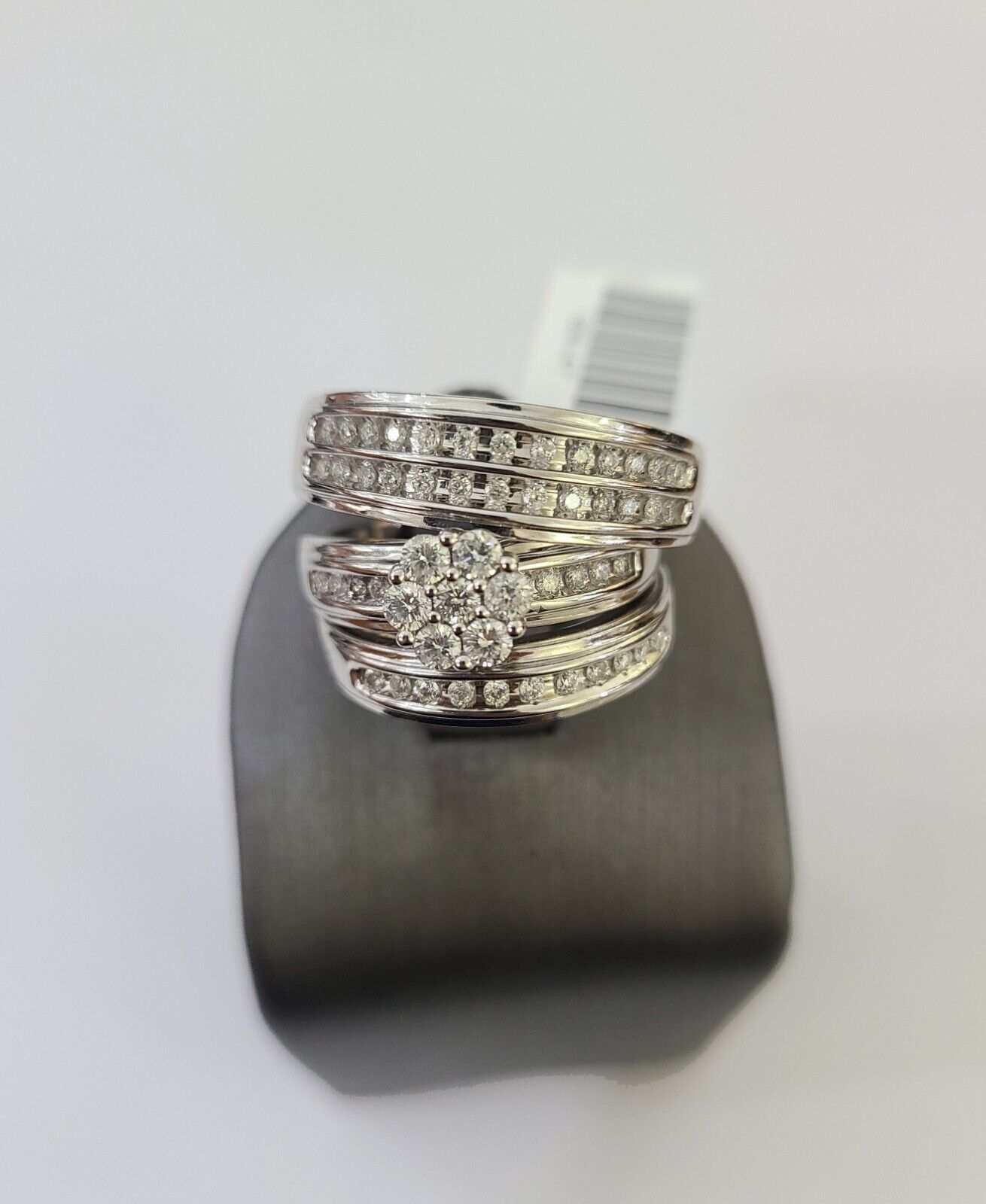 REAL 14k White Gold Diamond Ring Ladies Men Trio SET Wedding Engagement Genuine - GoldenlinQ