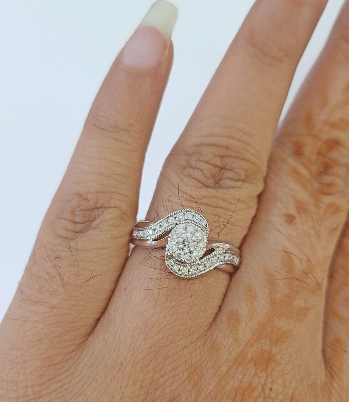 REAL 14k White Gold Diamond Ring Ladies Wedding Engagement Genuine - GoldenlinQ