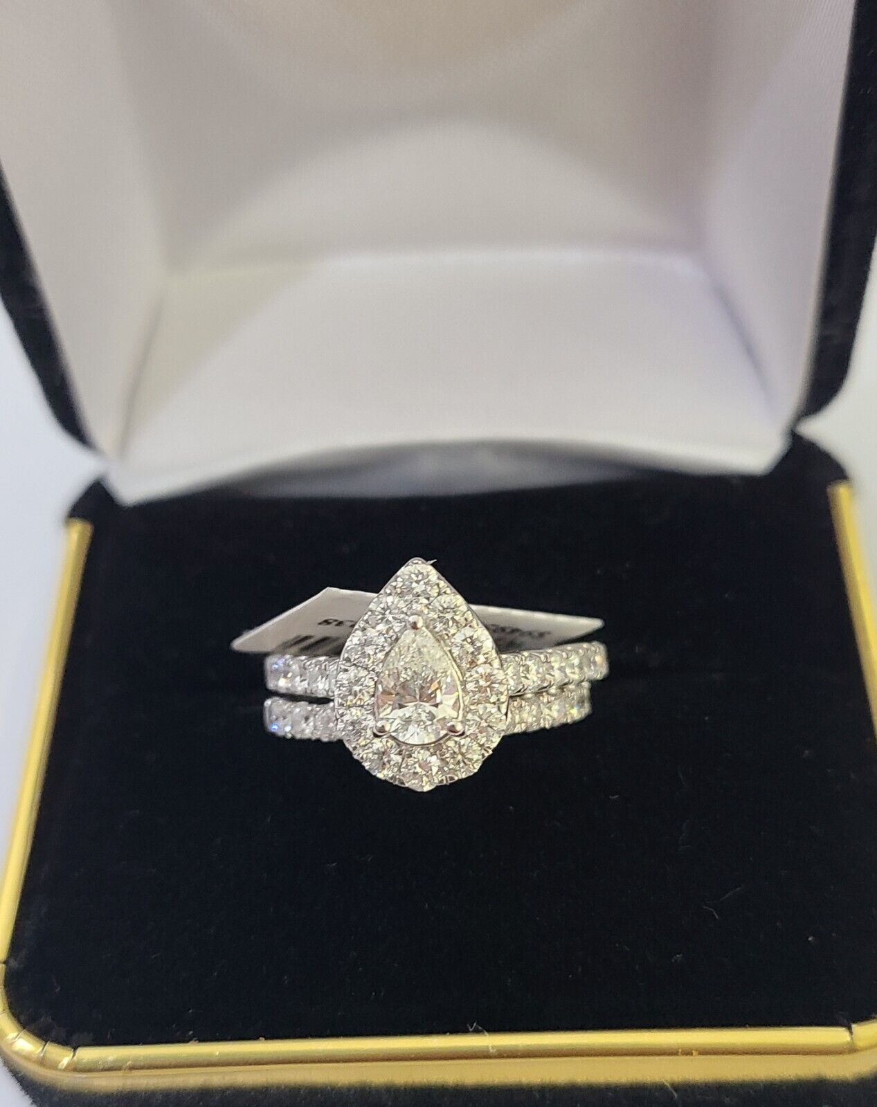 REAL 14k White Gold Diamond Ring Pear Shaped Ladies Wedding Engagement - GoldenlinQ