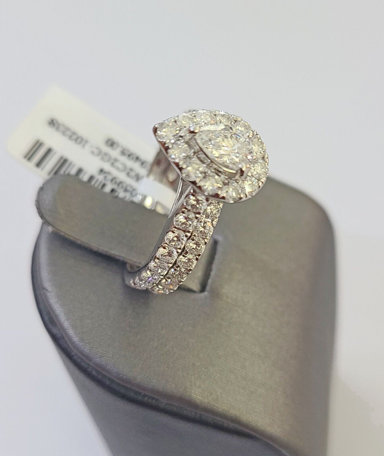 REAL 14k White Gold Diamond Ring Pear Shaped Ladies Wedding Engagement - GoldenlinQ