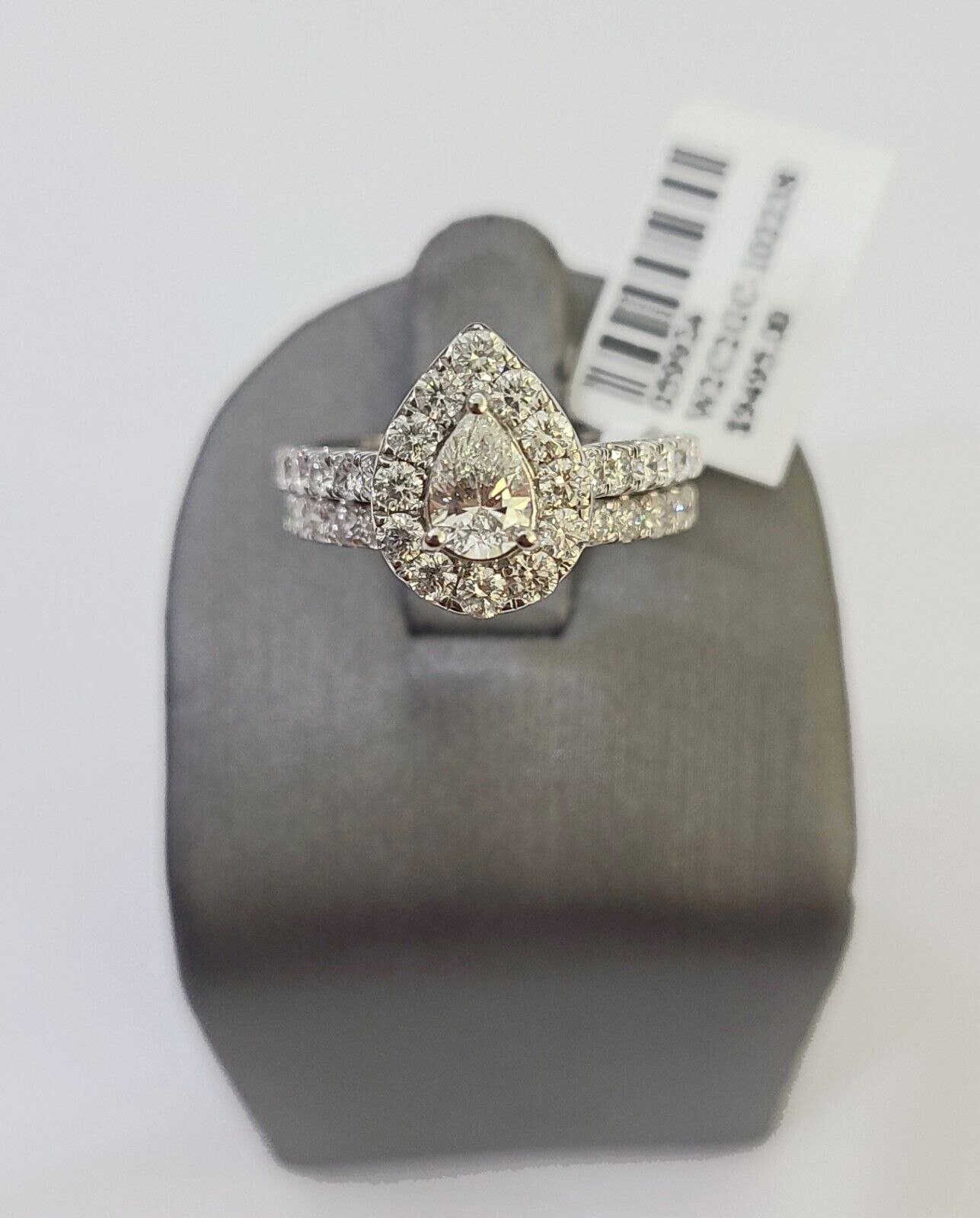 REAL 14k White Gold Diamond Ring Pear Shaped Ladies Wedding Engagement - GoldenlinQ