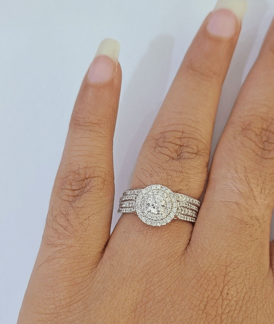 REAL 14k White Gold Diamond Ring Round Shaped Ladies Wedding Engagement - GoldenlinQ