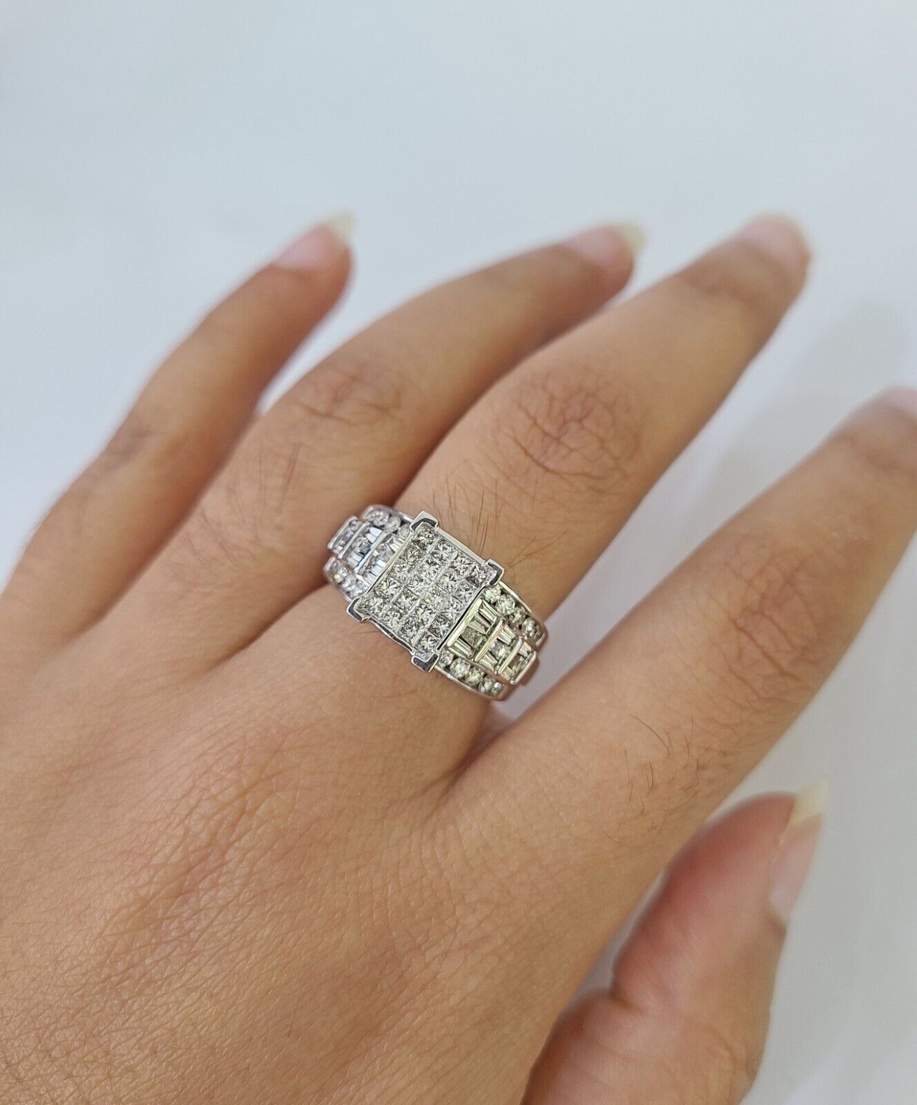 REAL 14k White Gold Diamond Ring Size 10 Wedding Casual Ring Mens Genuine - GoldenlinQ