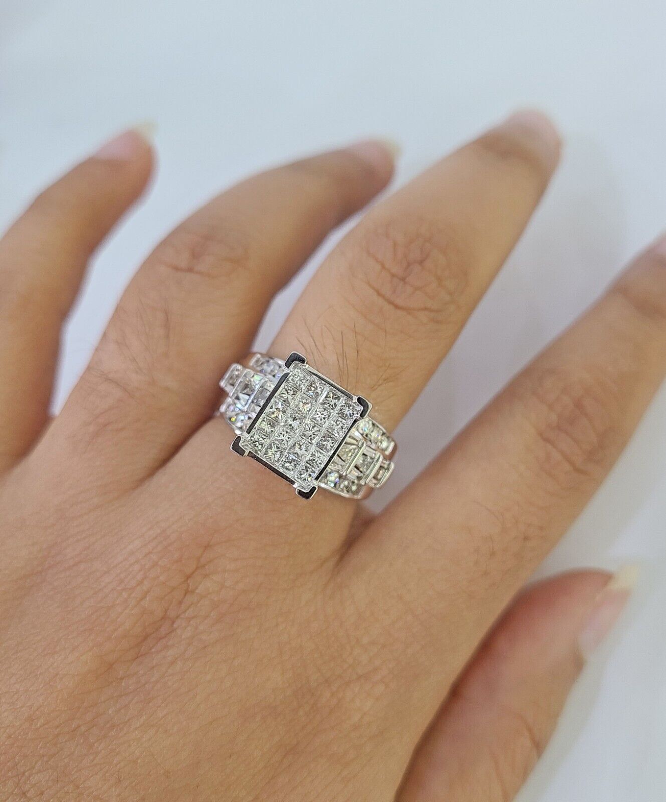 REAL 14k White Gold Diamond Ring Size 10 Wedding Casual Ring Mens Genuine - GoldenlinQ