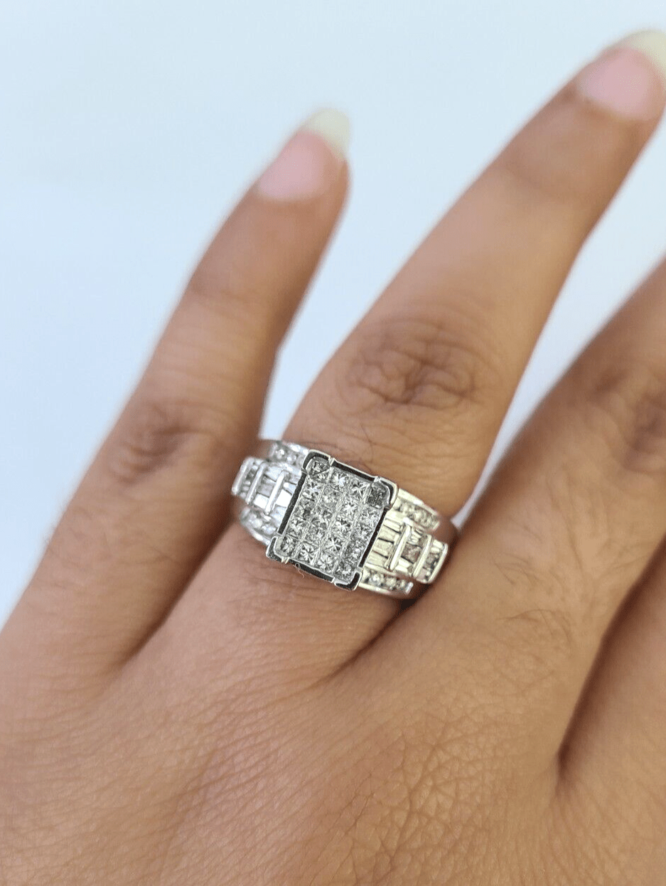 REAL 14k White Gold Diamond Ring Size 7 Wedding Casual Ring Womens Genuine - GoldenlinQ