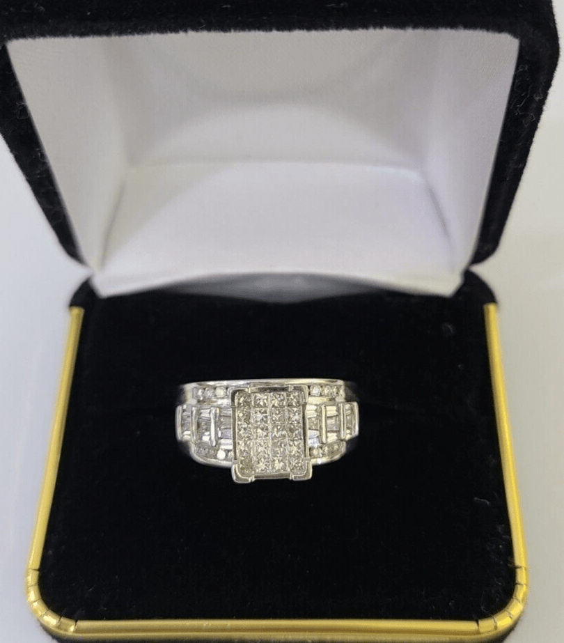 REAL 14k White Gold Diamond Ring Size 7 Wedding Casual Ring Womens Genuine - GoldenlinQ