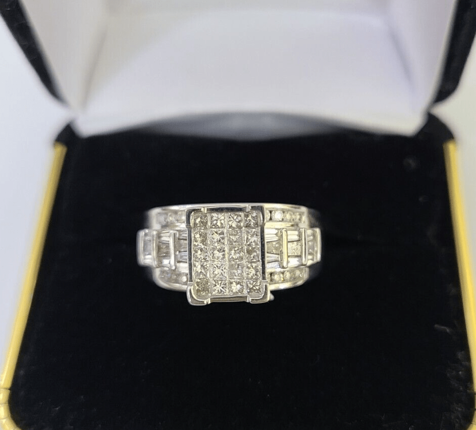 REAL 14k White Gold Diamond Ring Size 7 Wedding Casual Ring Womens Genuine - GoldenlinQ