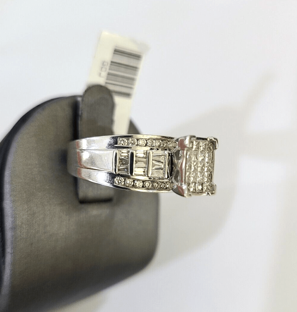 REAL 14k White Gold Diamond Ring Size 7 Wedding Casual Ring Womens Genuine - GoldenlinQ
