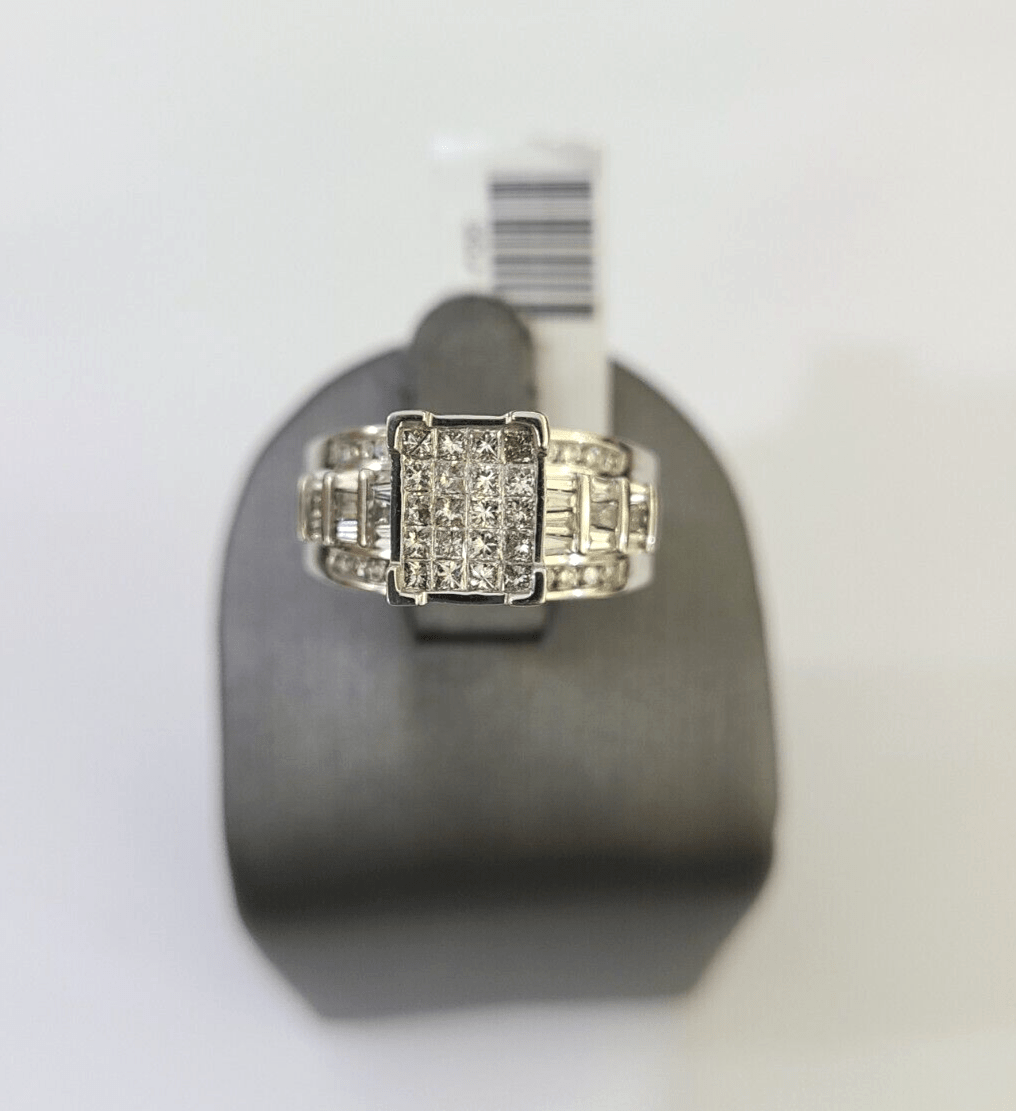 REAL 14k White Gold Diamond Ring Size 7 Wedding Casual Ring Womens Genuine - GoldenlinQ