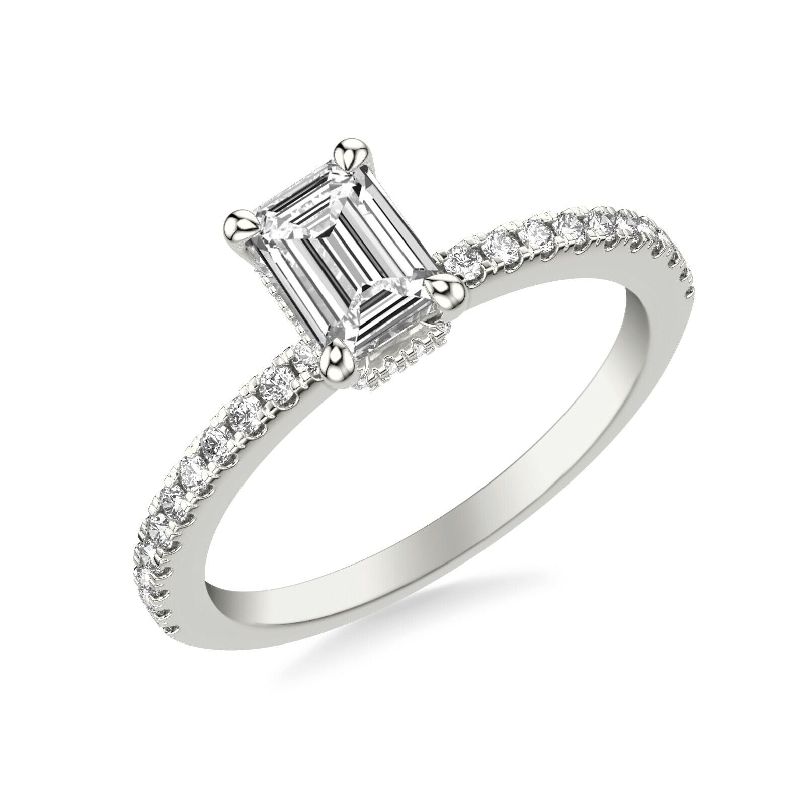 Real 14k White Gold IGI Certified 1.25CT Lab Created VS Diamond Ring Emerald Cut - GoldenLinQ