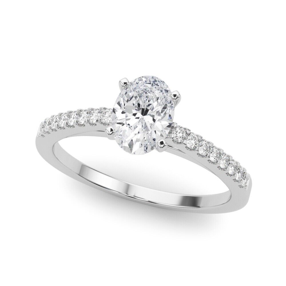 Real 14k White Gold IGI Certified 1.25CT Lab Created VS Diamond Ring Oval Shaped - GoldenLinQ